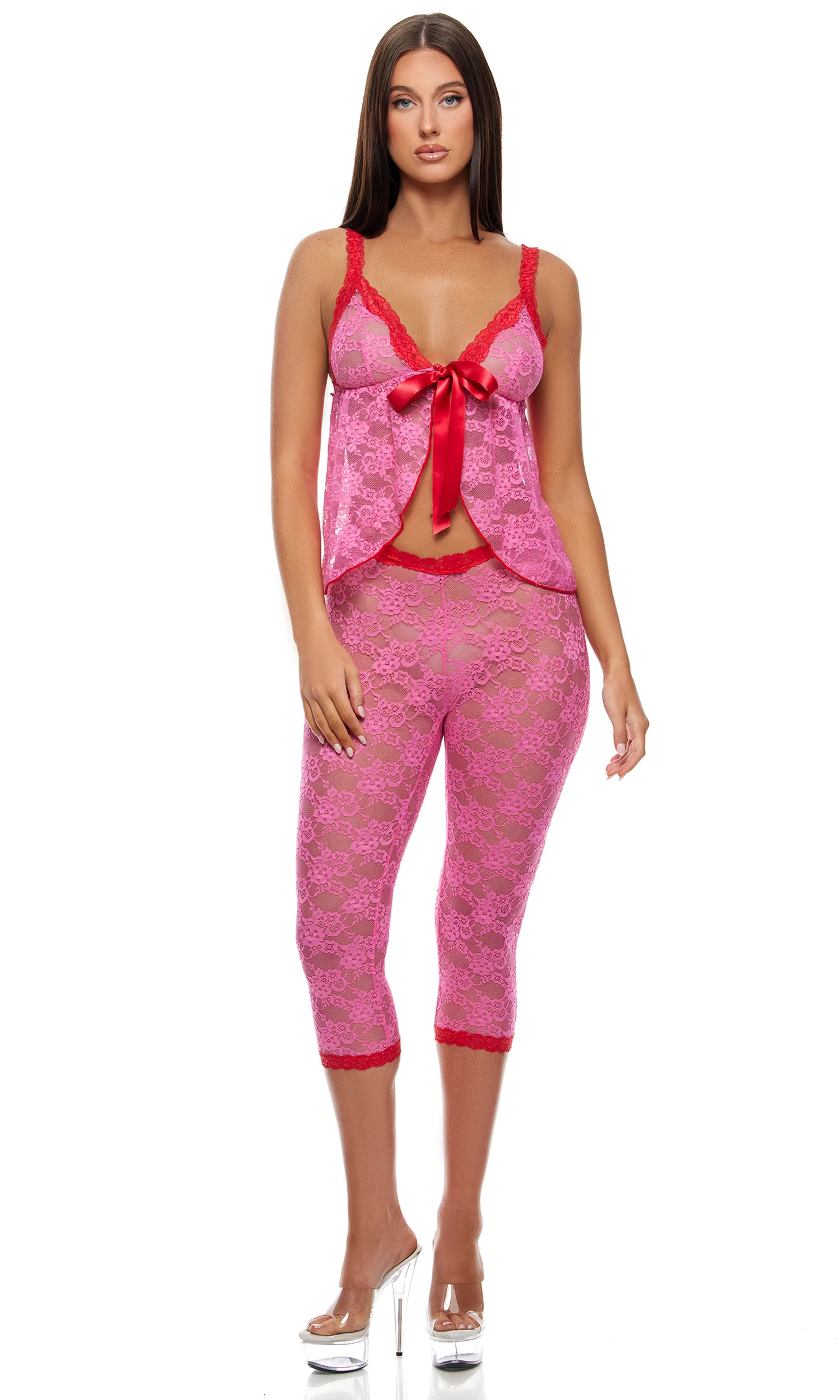 Lounge Affair 2-Piece Babydoll Cami and Capris Set - Red Pink - Image 4