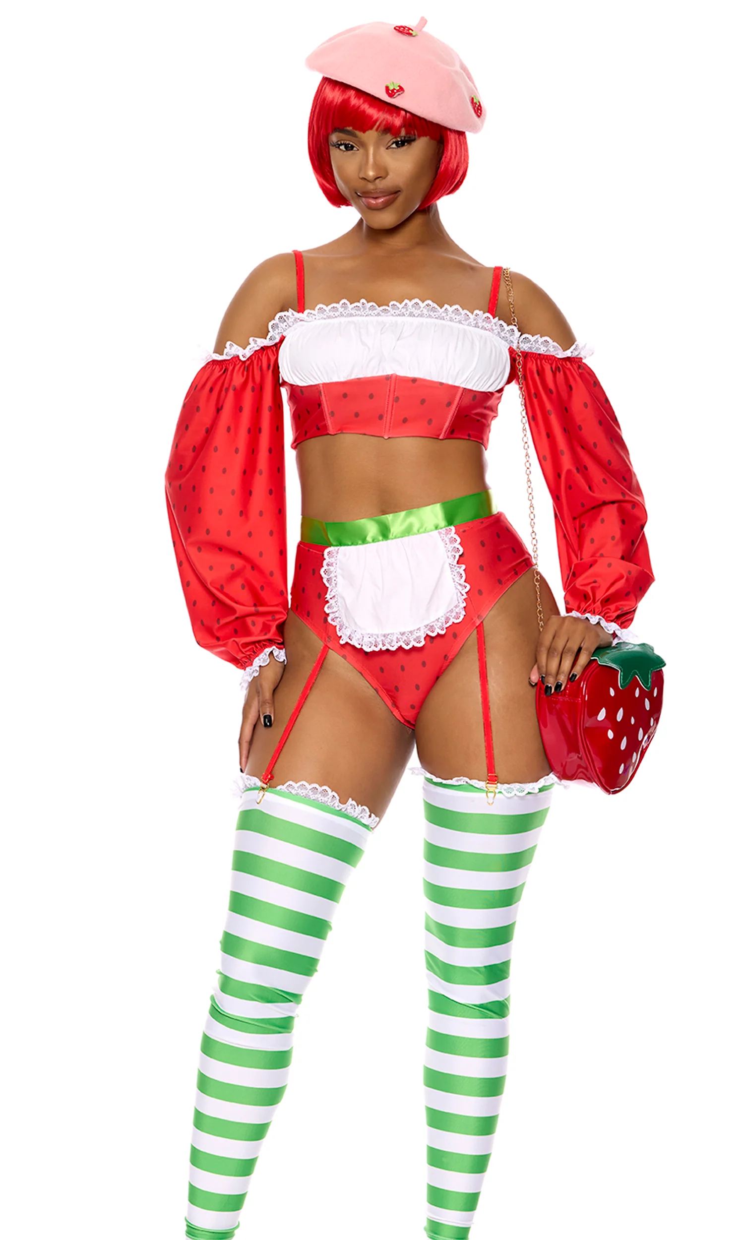 Strawberry Shortie 4-Piece Women's Cartoon Character Costume - Image 3