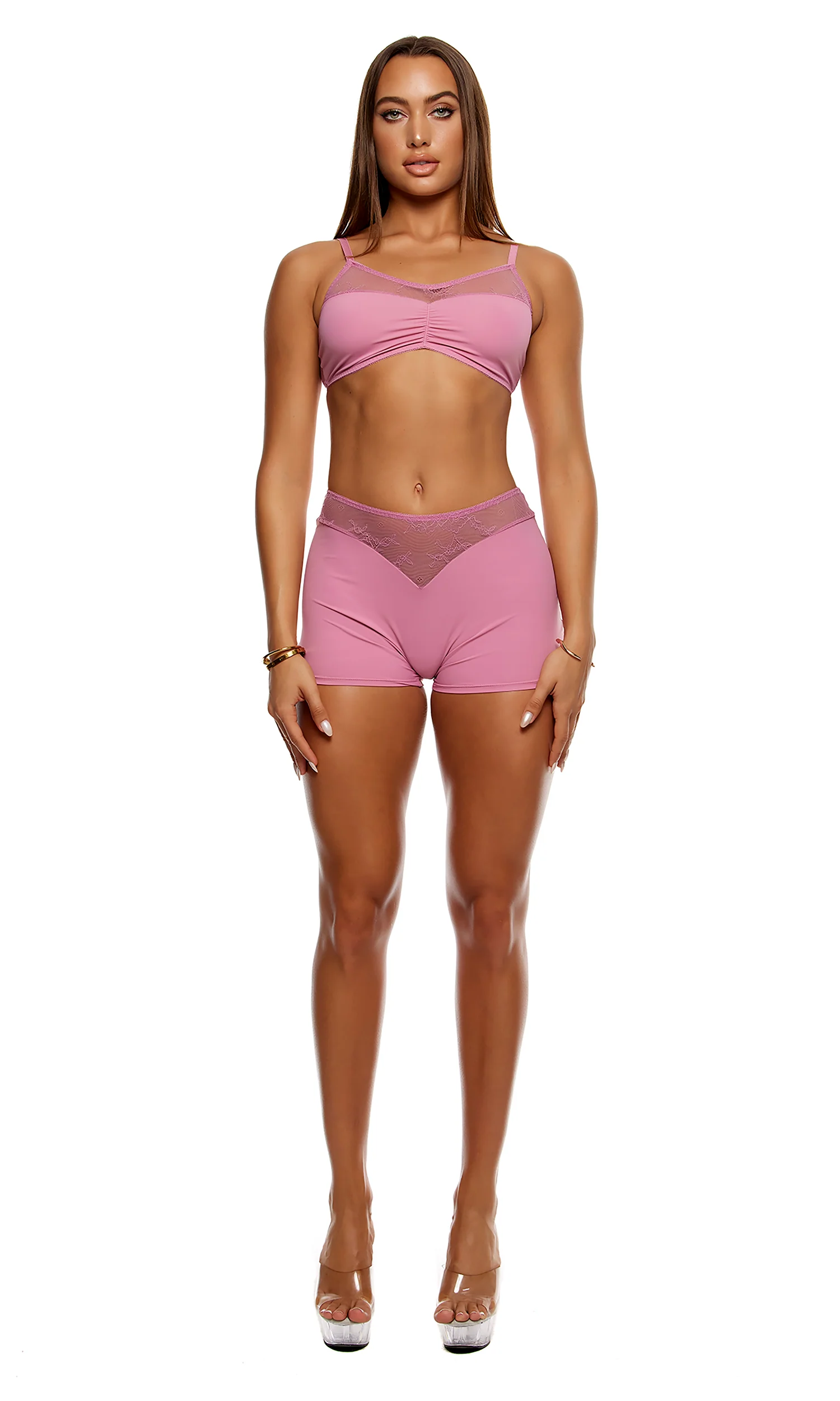 Take It Easy 3-Piece Lounge Lace Bralette and Briefs Lingerie Set - Mauve - Image 6